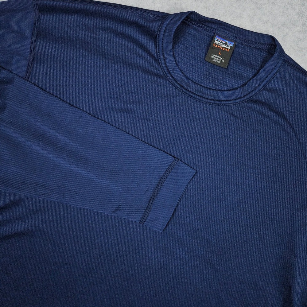 Patagonia Mens Large Blue Capilene Long Sleeve Shirt Base Layer Hiking Thermal